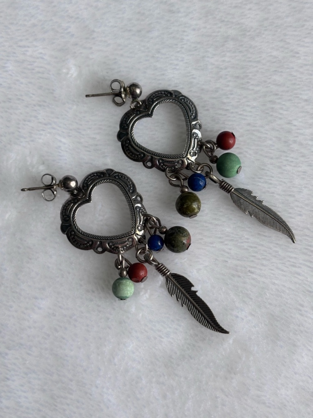 Vintage Southwest Sterling Silver Earrings - Stamped Q.T. Multi Stone Turquoise